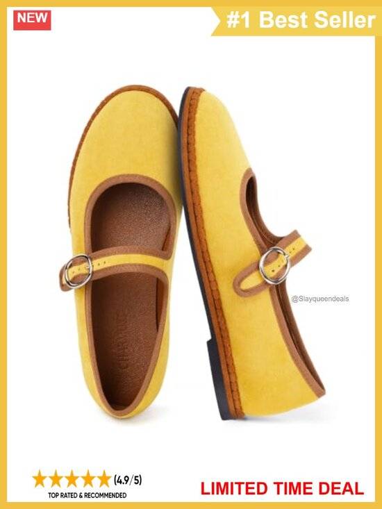 Shoes - Faux Suede Mary Jane Ballet Flats Round Toe Buckle Casual Womens Shoes